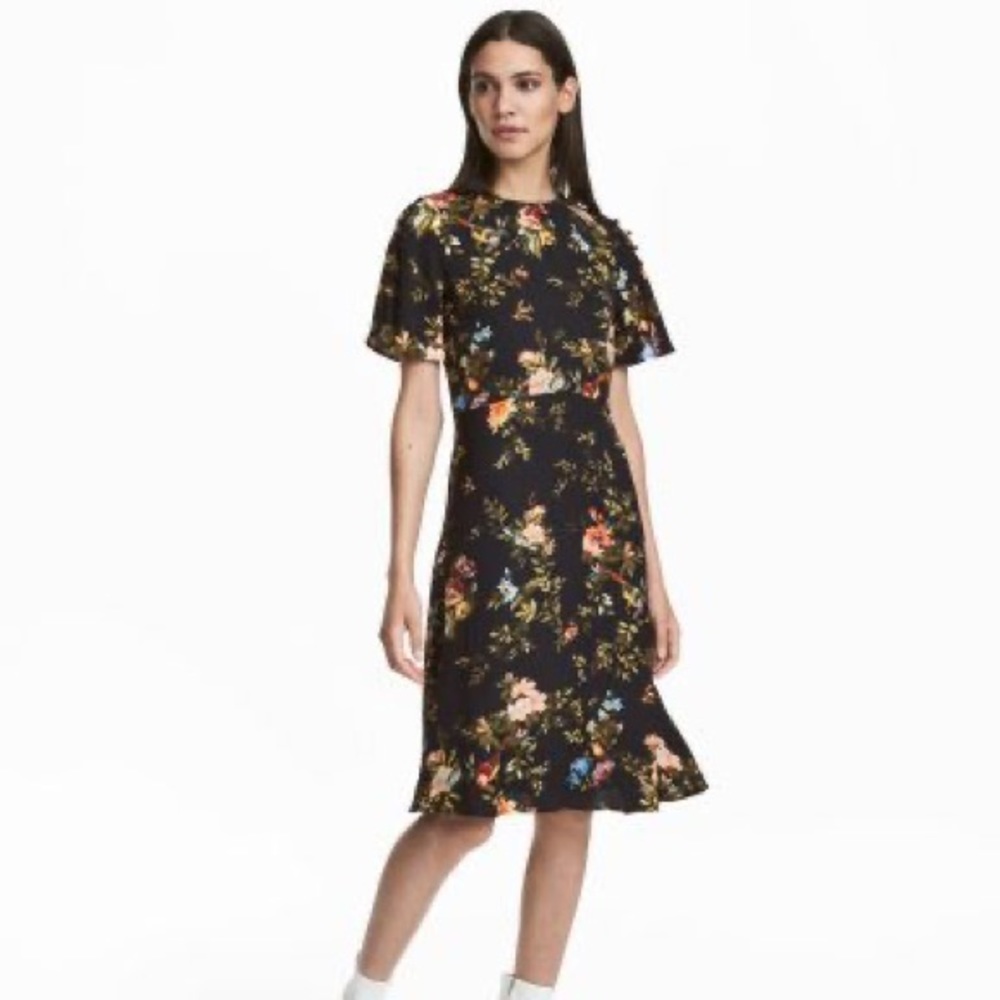 H&M Black Floral Midi Dress